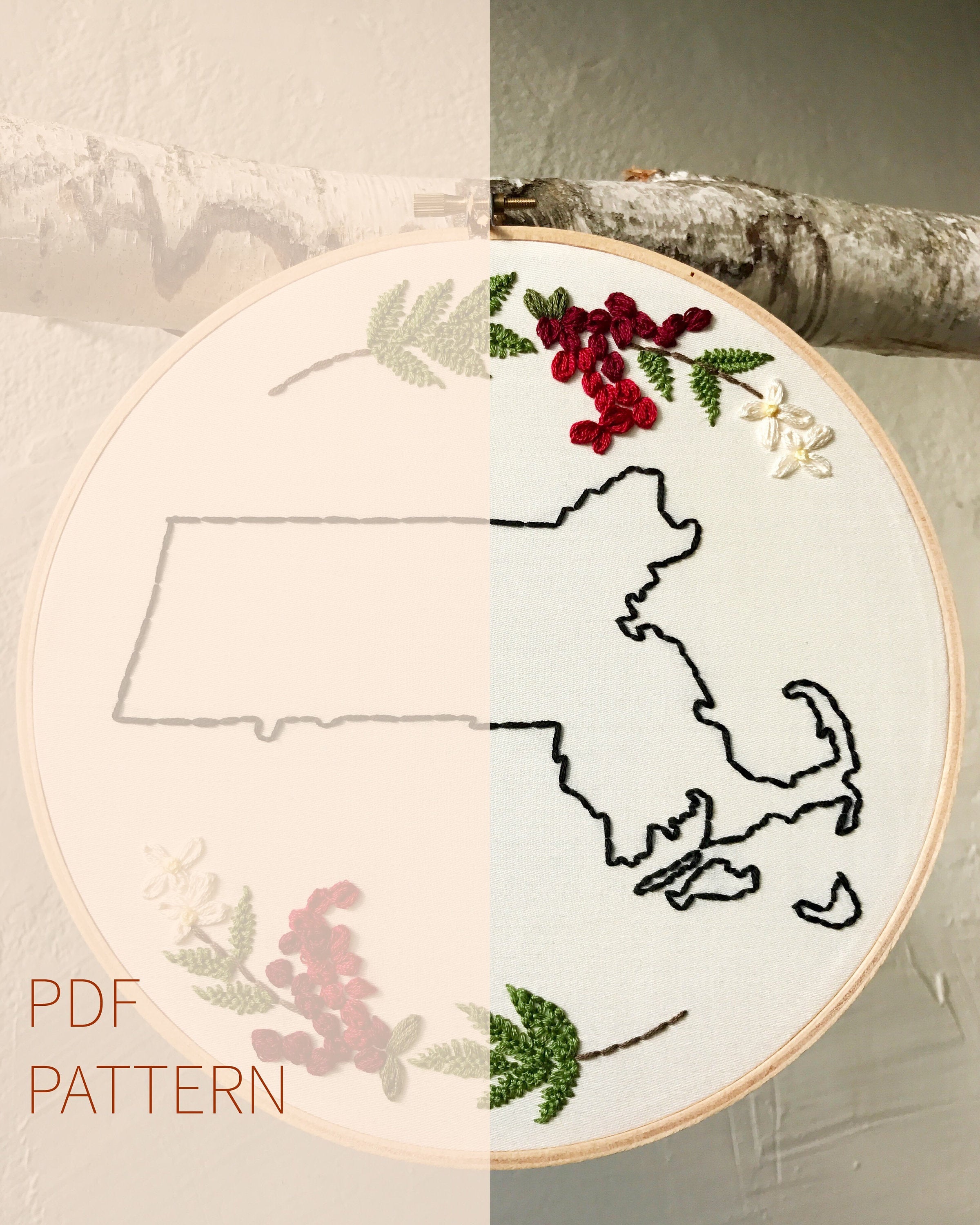 PDF PATTERN Massachusetts State Outline Embroidery Design