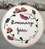 Load image into Gallery viewer, Floral Custom Quote/Baby Name Embroidery Wall Hanging
