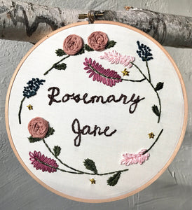 Floral Custom Quote/Baby Name Embroidery Wall Hanging