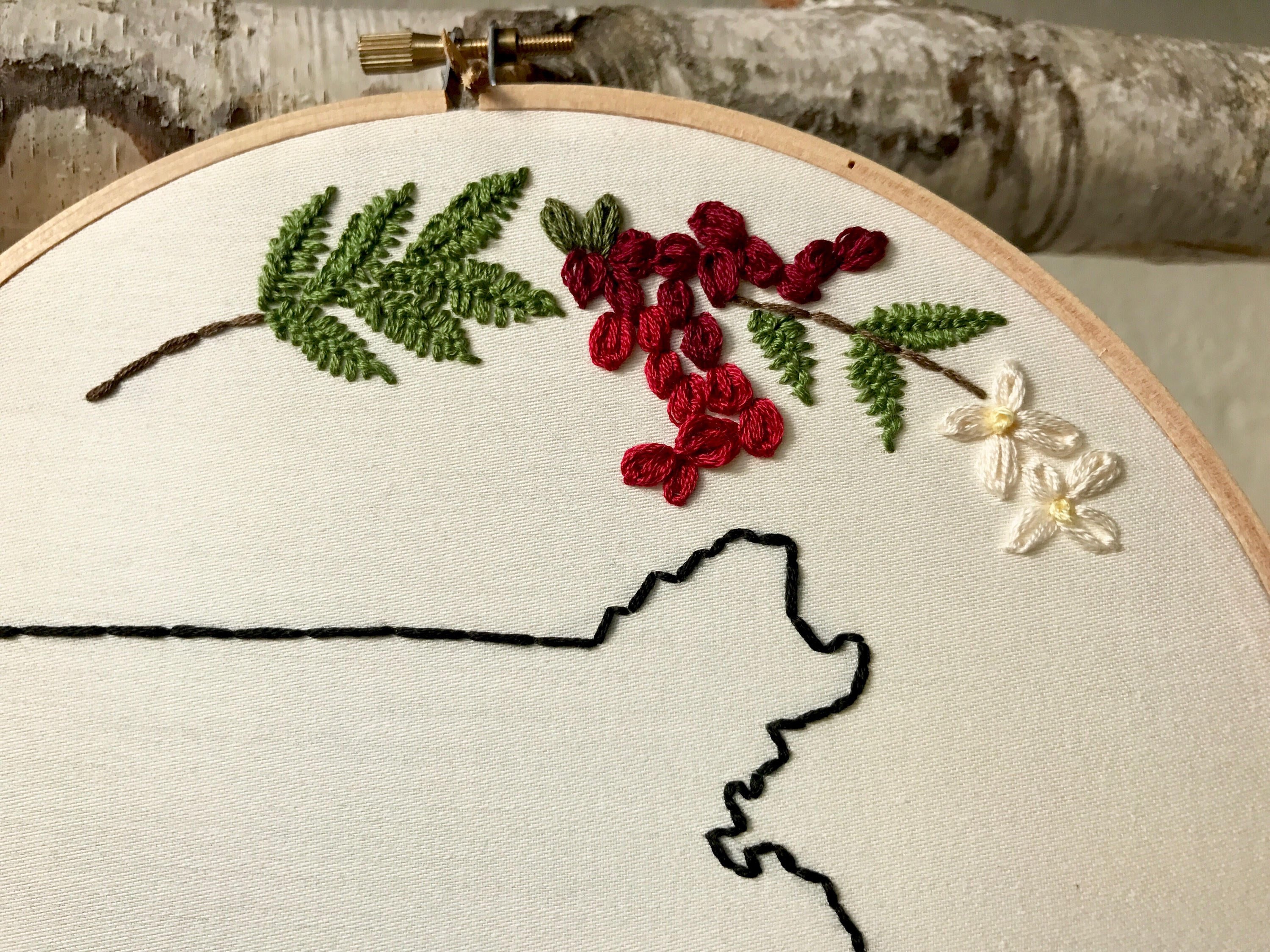 State Outline Embroidery Floral Wall Hanging