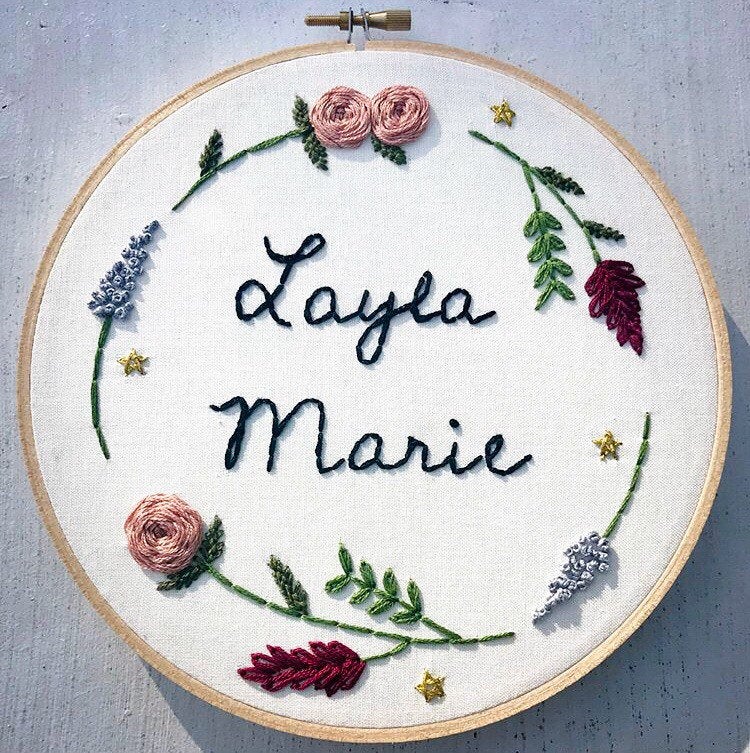 Floral Custom Quote/Baby Name Embroidery Wall Hanging